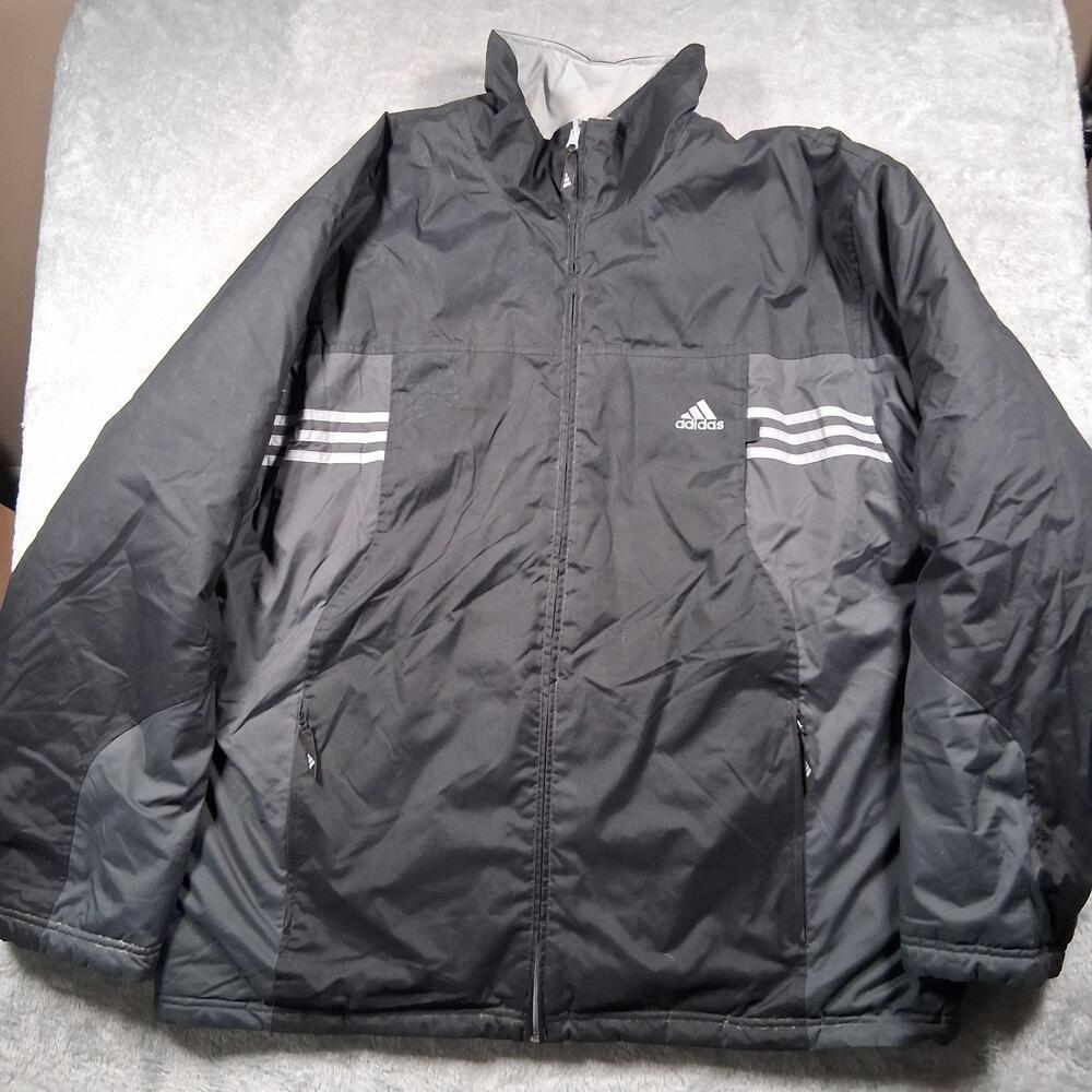 Adidas Ski Jacket Mens 2XL Black Gray Insulated Colorblock Full Zip Winter
